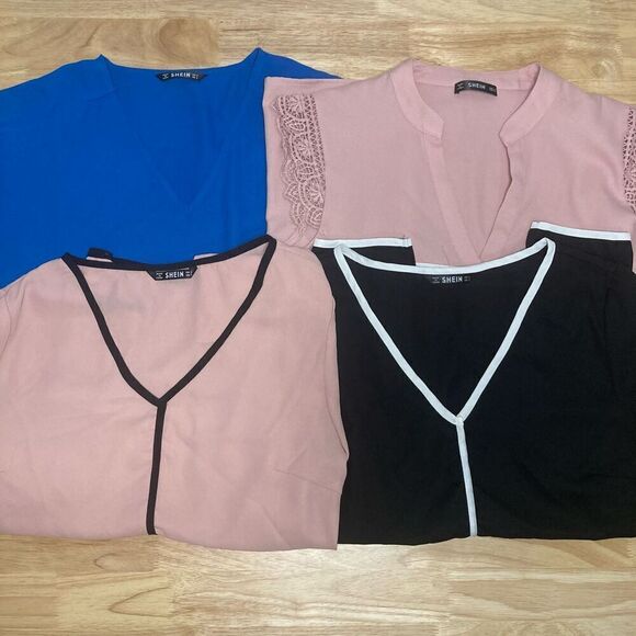 Shein Blouse Bundle of 4, Long & Short Sleeve Tops Minimalist Professional Style - Picture 1 of 11